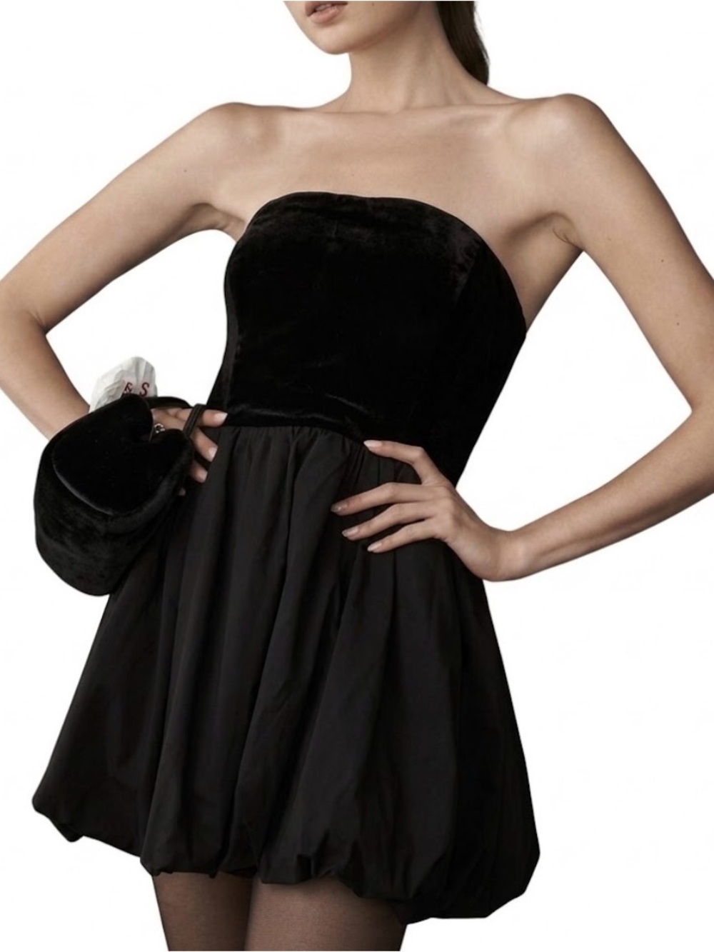 Reformation St Louis Strapless Velvet Bubble Hem Mini Dress Black NWT 12